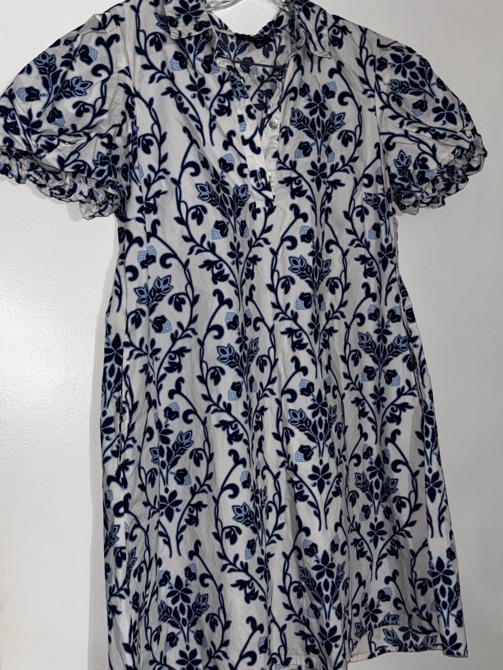 White Dress with Navy Floral Print